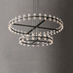 Industrial Round Two-Tier-Crystal Chandelier