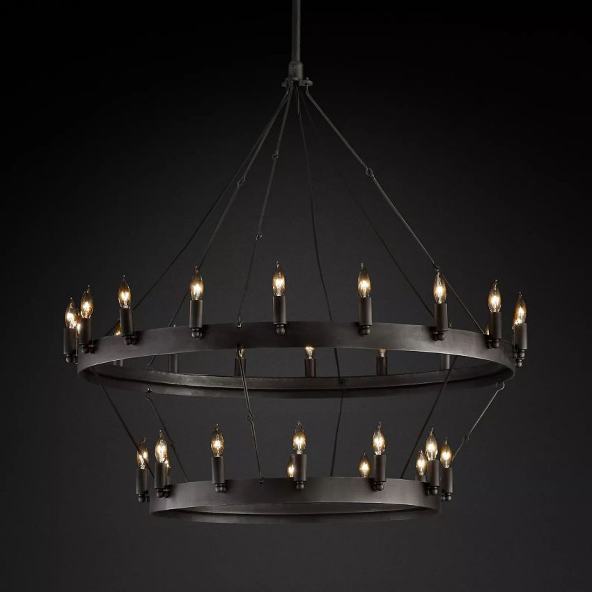 Vintage Candelabra Two-Tier Round Chandelier