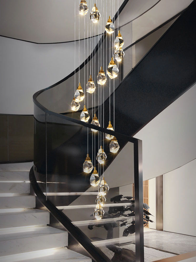 Aurelia Faceted Crystal Prisms  Staircase Loft Chandeliers