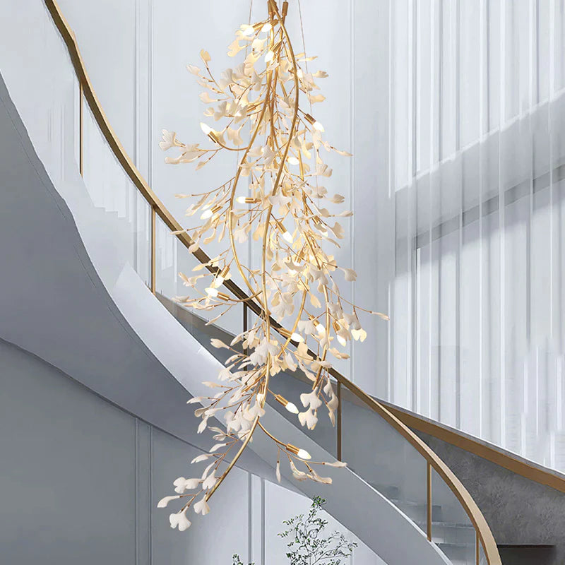 Gingko Porcelain Petal Staircase Branch Chandelier
