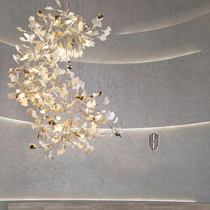 Gingko Porcelain Petal Staircase Branch Chandelier