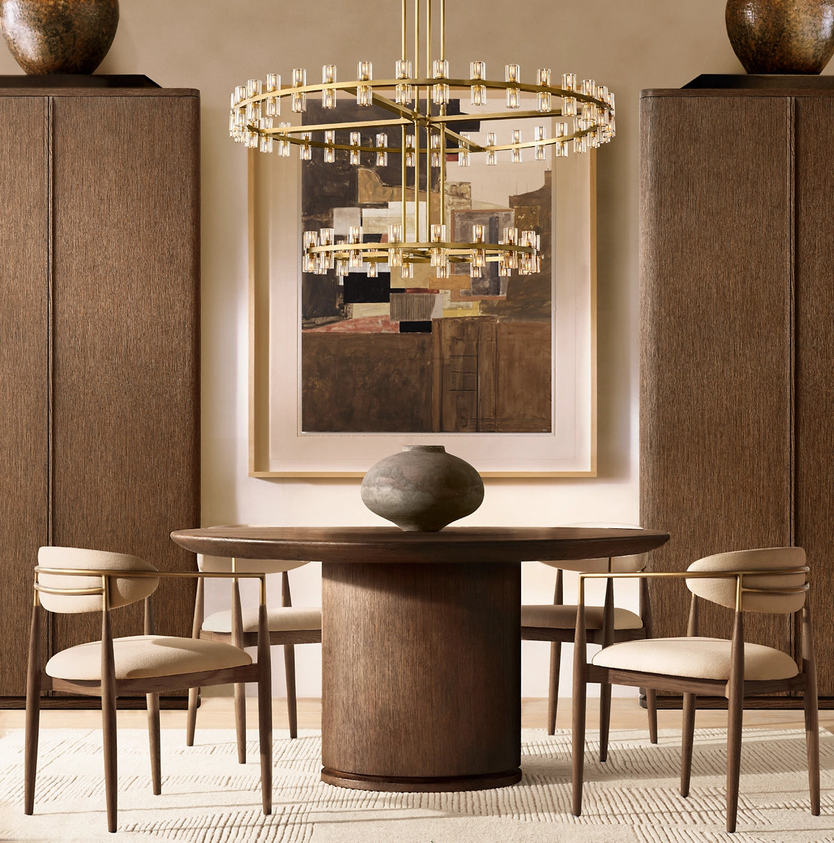 Industrial Round Two-Tier-Crystal Chandelier