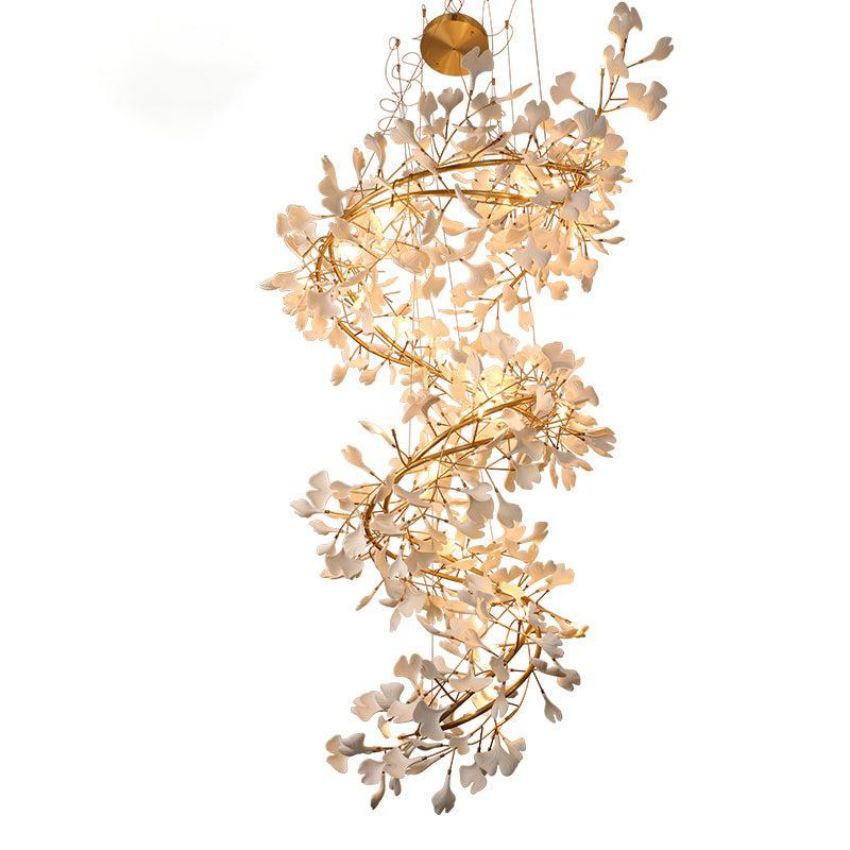 Gingko Porcelain Petal Staircase Branch Chandelier